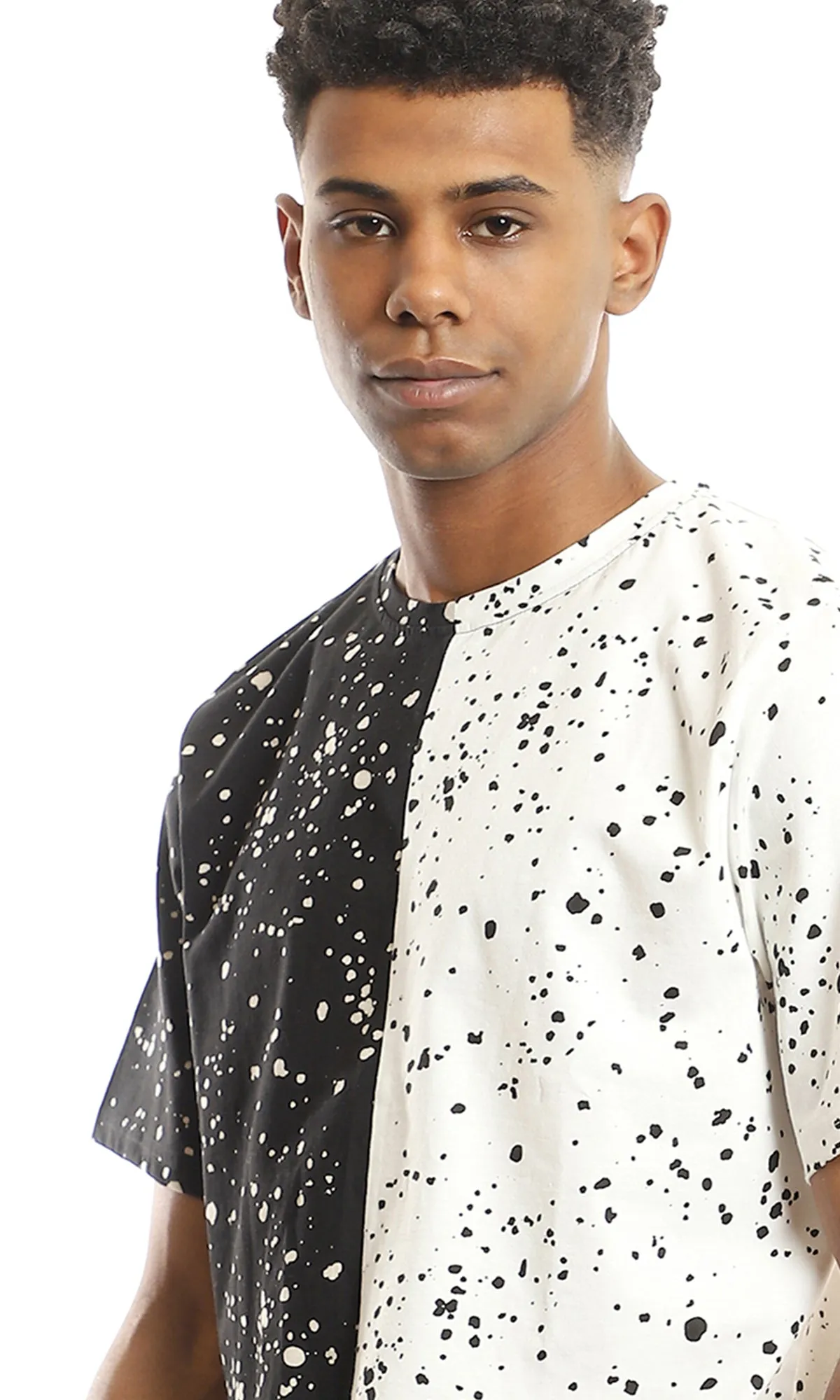 97644 Bi-Tone Black & White Crew Neck Splatter T-Shirt