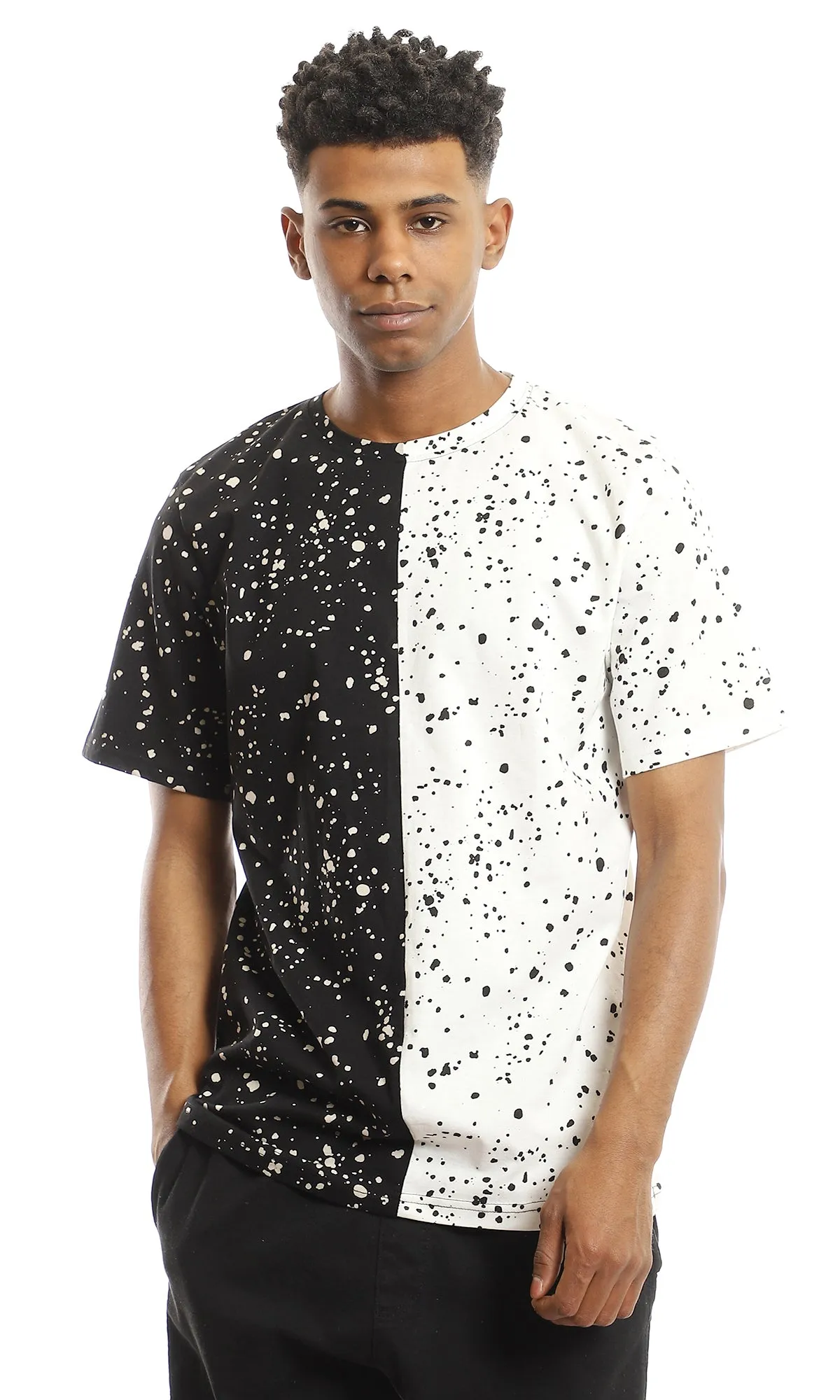 97644 Bi-Tone Black & White Crew Neck Splatter T-Shirt