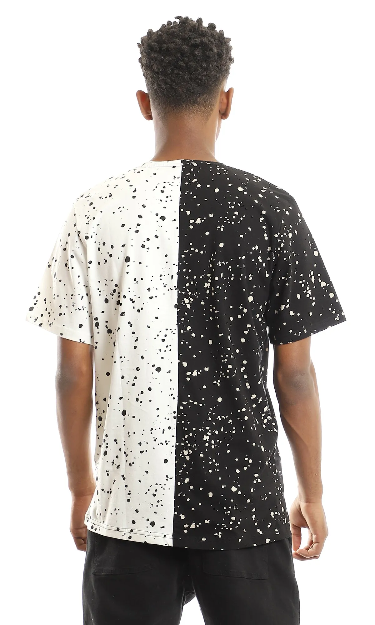 97644 Bi-Tone Black & White Crew Neck Splatter T-Shirt