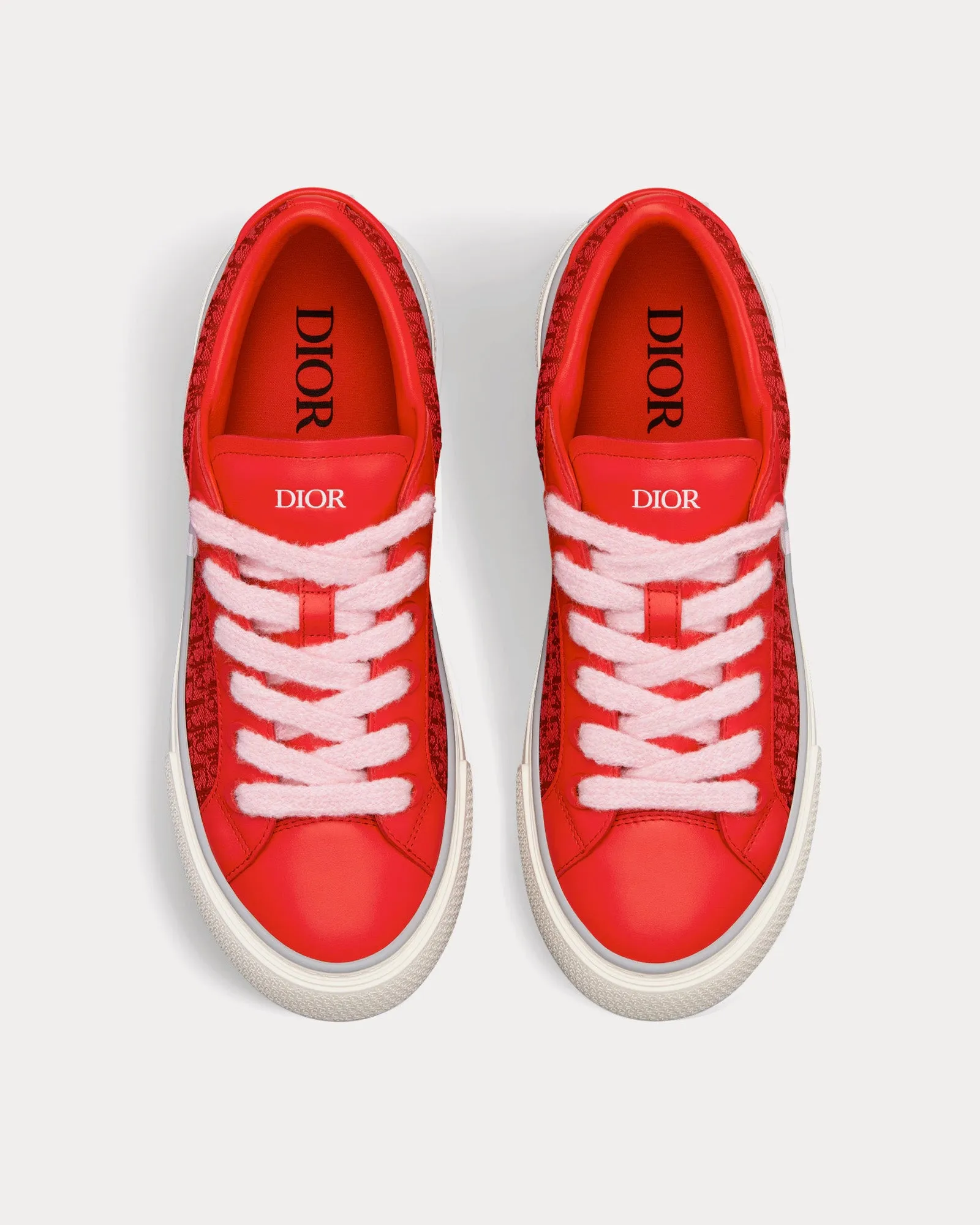 B33 Red Smooth Calfskin and Red Dior Oblique Jacquard Low Top Sneakers