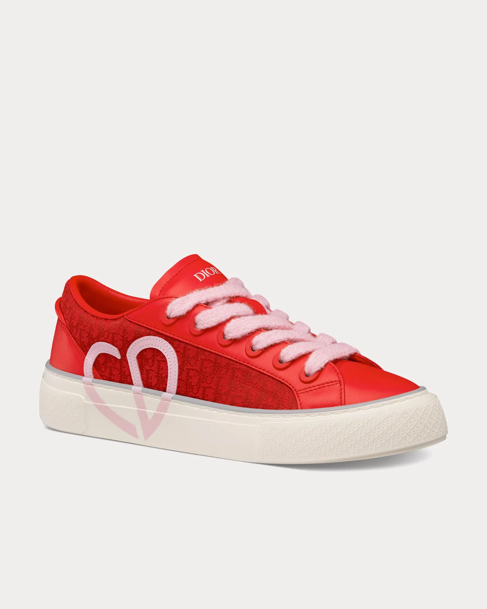 B33 Red Smooth Calfskin and Red Dior Oblique Jacquard Low Top Sneakers