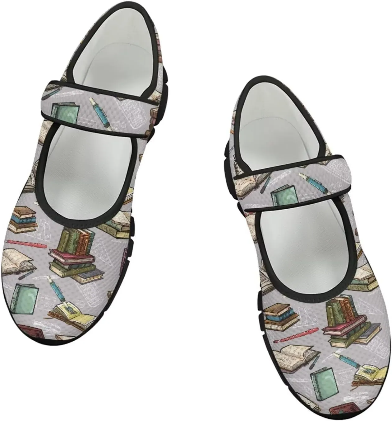Binienty Womens Mary Jane Shoes Slip On Loafers with Adjust Hook and Loop Breathable Mesh Walking Sneakers