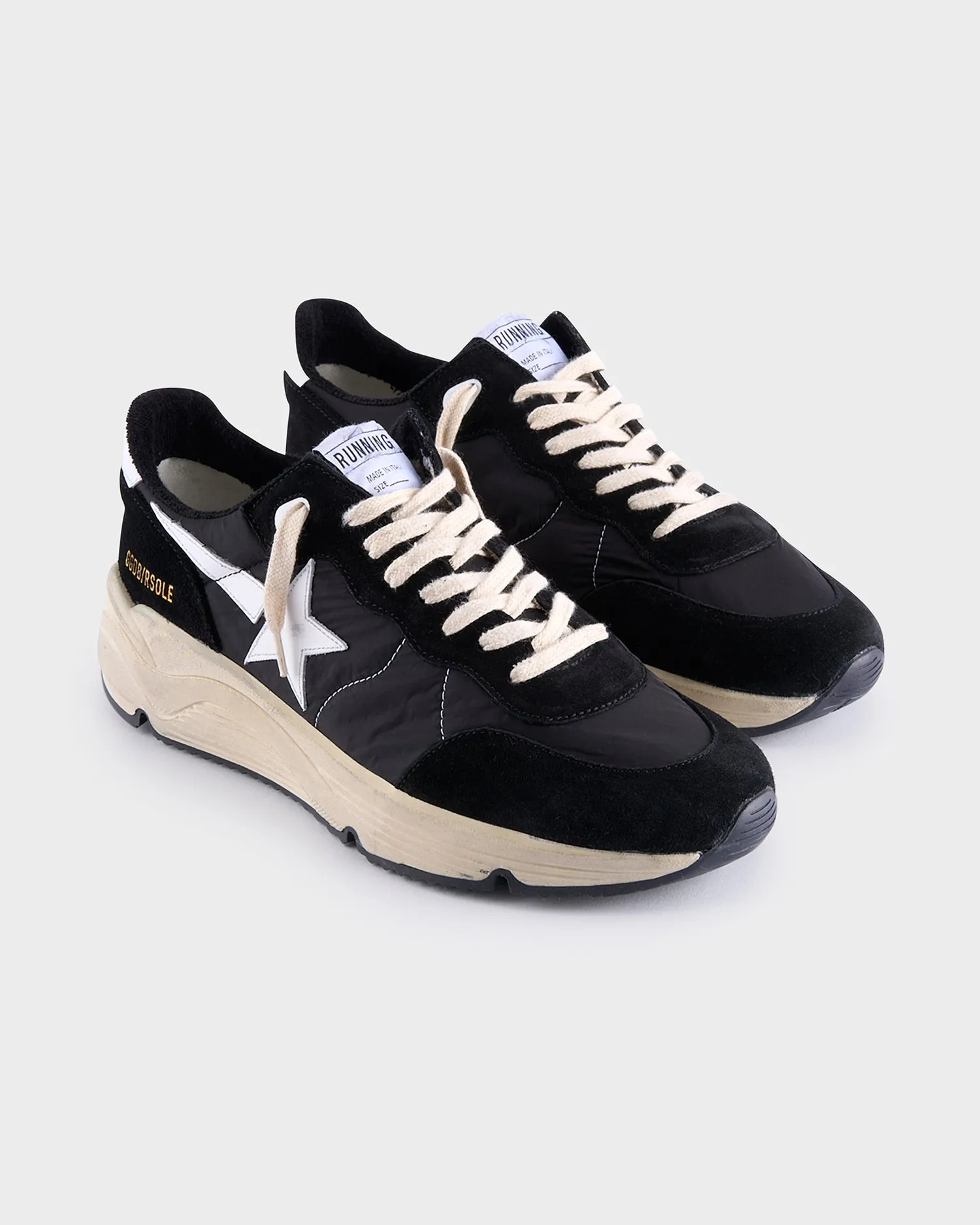 Black And White Nylon And Suede Running Sole Sneakers