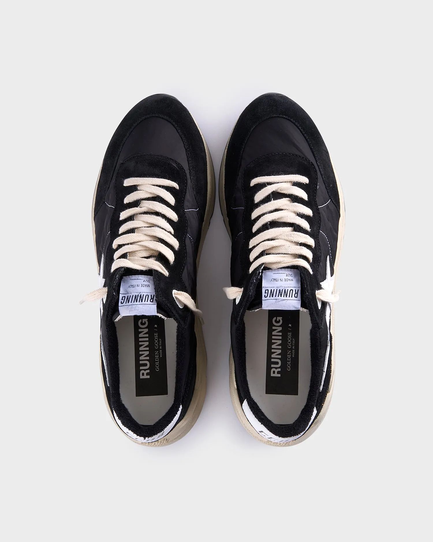 Black And White Nylon And Suede Running Sole Sneakers