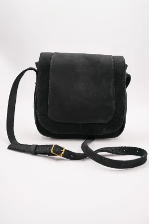Black Suede Saddle Sling Bag
