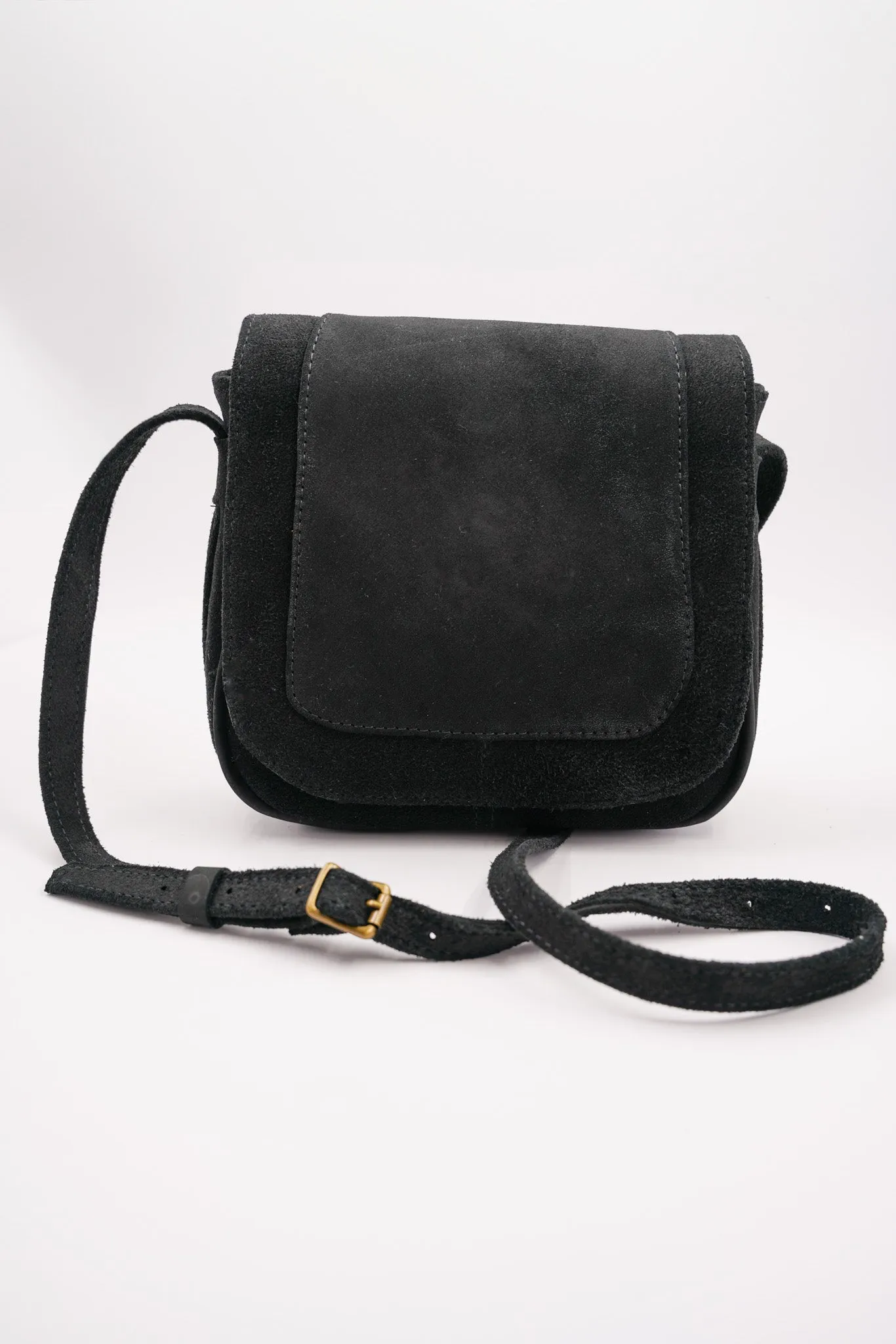Black Suede Saddle Sling Bag