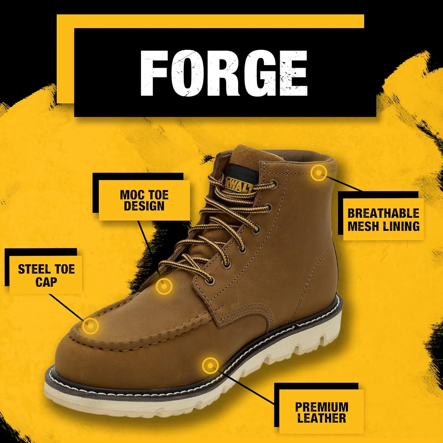 DEWALT Forge Moc Toe, FLEX Outsole, Leather, Steel Toe, Safety Work Boots For Men