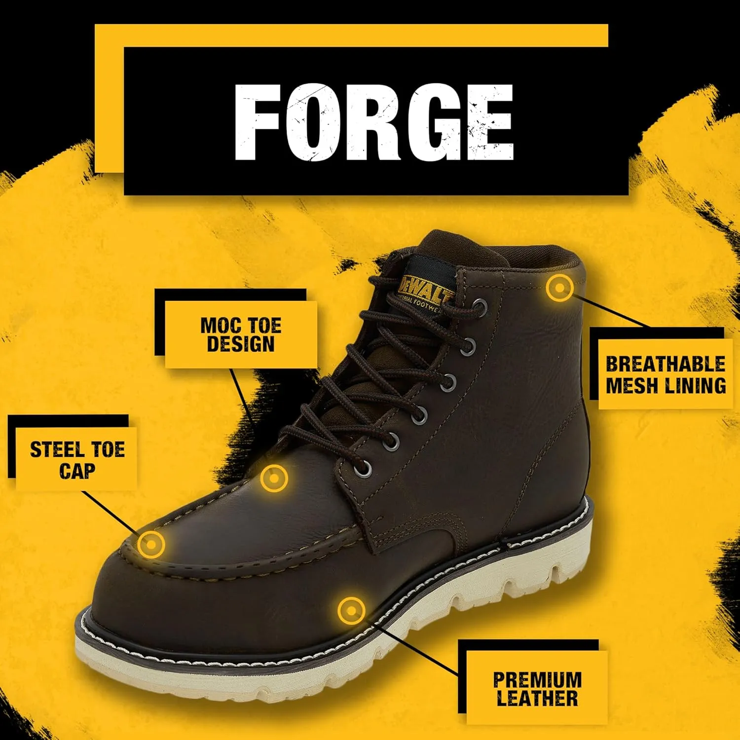 DEWALT Forge Moc Toe, FLEX Outsole, Leather, Steel Toe, Safety Work Boots For Men
