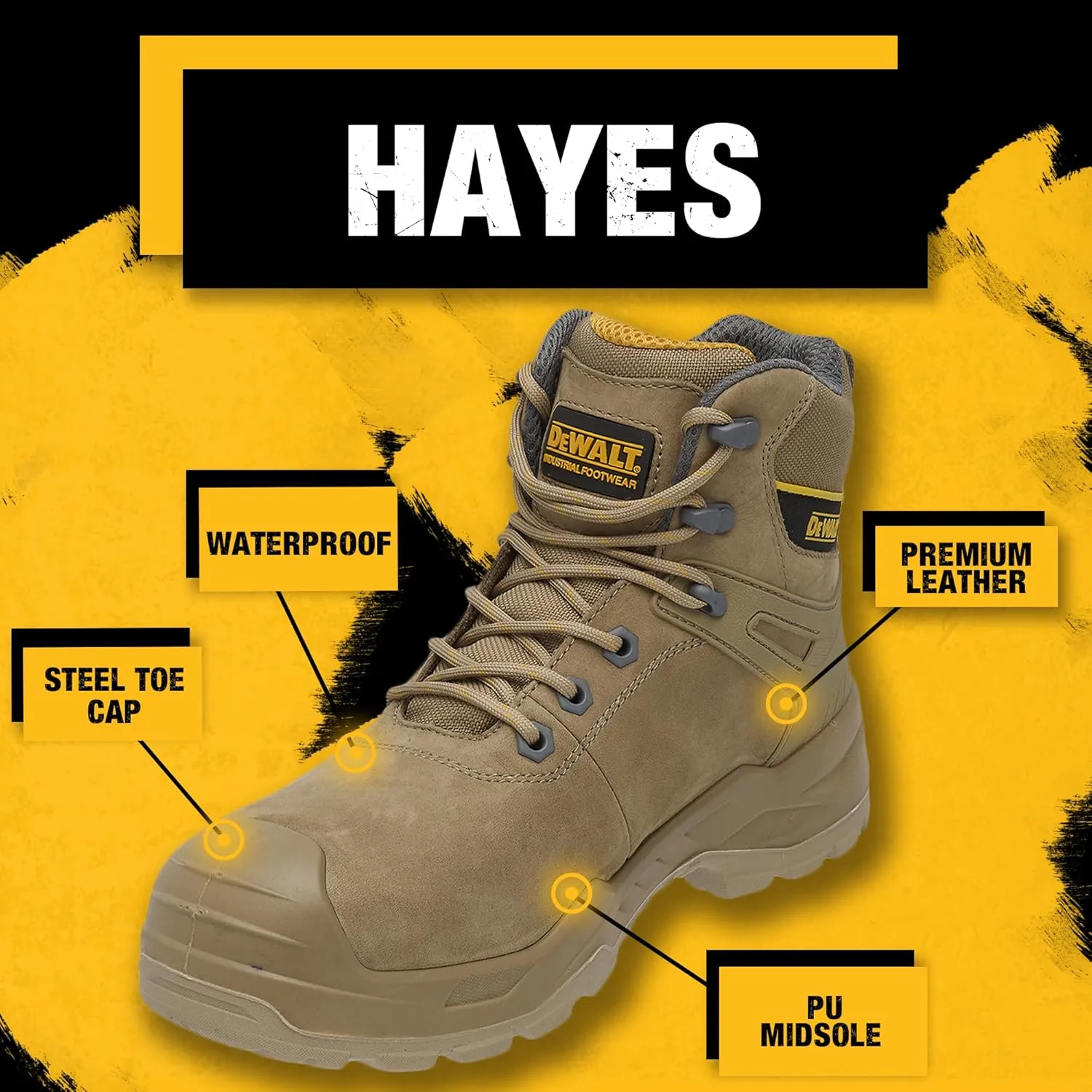 DEWALT Hayes Men's Waterproof, Leather, Steel Toe, Safety Work Boot