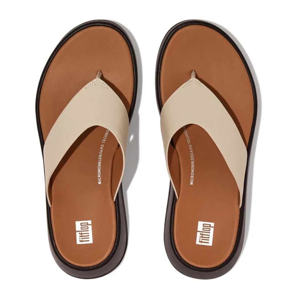 FitFlop F-mode Leather Flatform Toe Post Sandals Stone Beige/Black