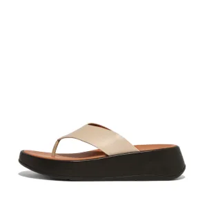 FitFlop F-mode Leather Flatform Toe Post Sandals Stone Beige/Black