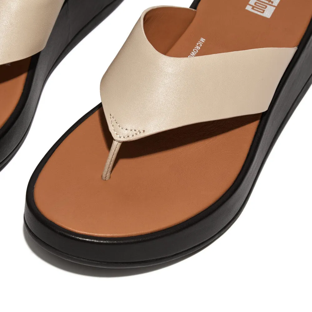 FitFlop F-mode Leather Flatform Toe Post Sandals Stone Beige/Black