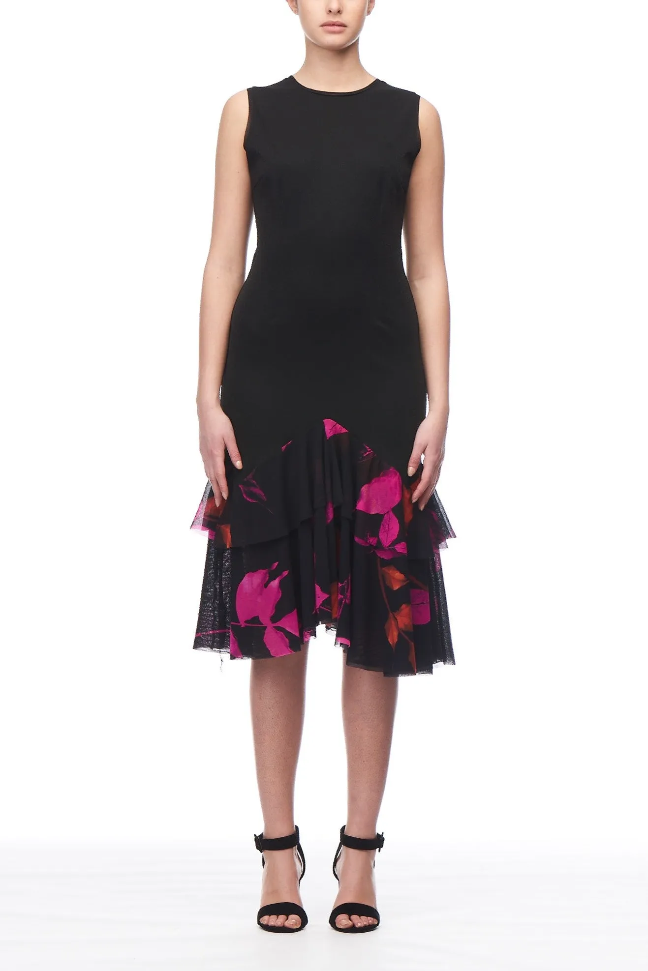 Fuzzi Woman Ruffled Hem Floral Print Dress