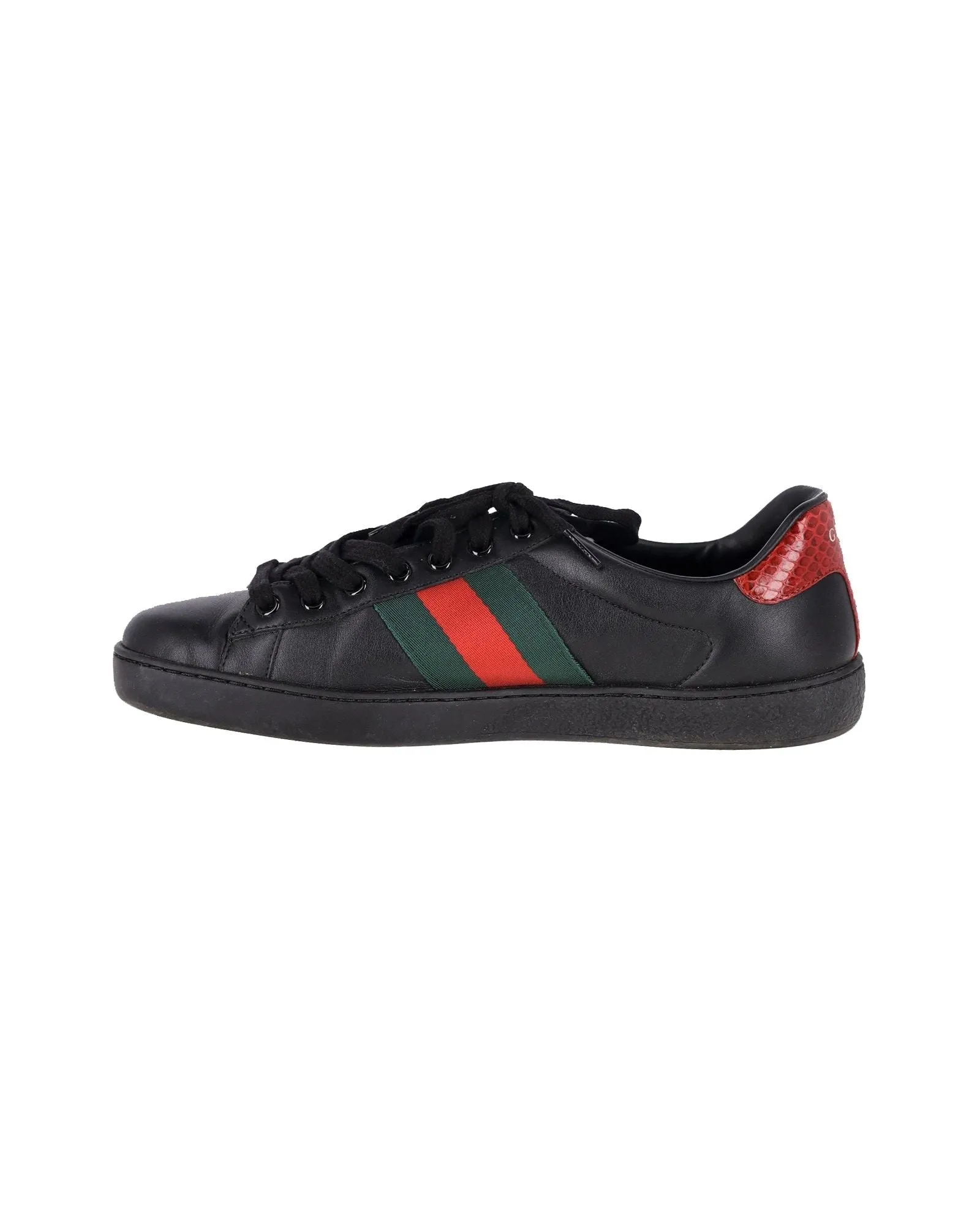 Gucci Ace Sneakers with Python Embossed Panel in Black Leather