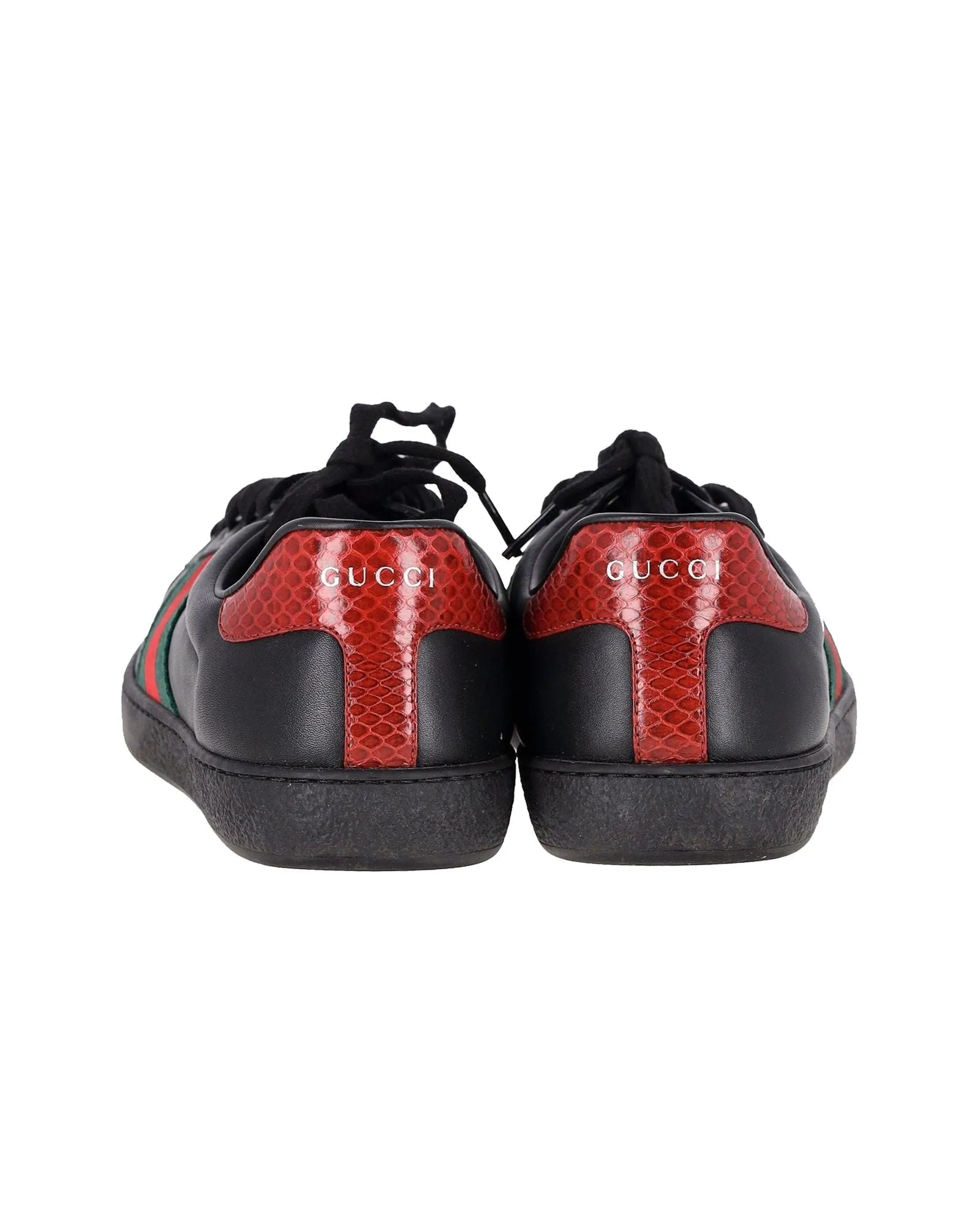 Gucci Ace Sneakers with Python Embossed Panel in Black Leather