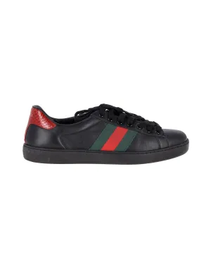 Gucci Ace Sneakers with Python Embossed Panel in Black Leather