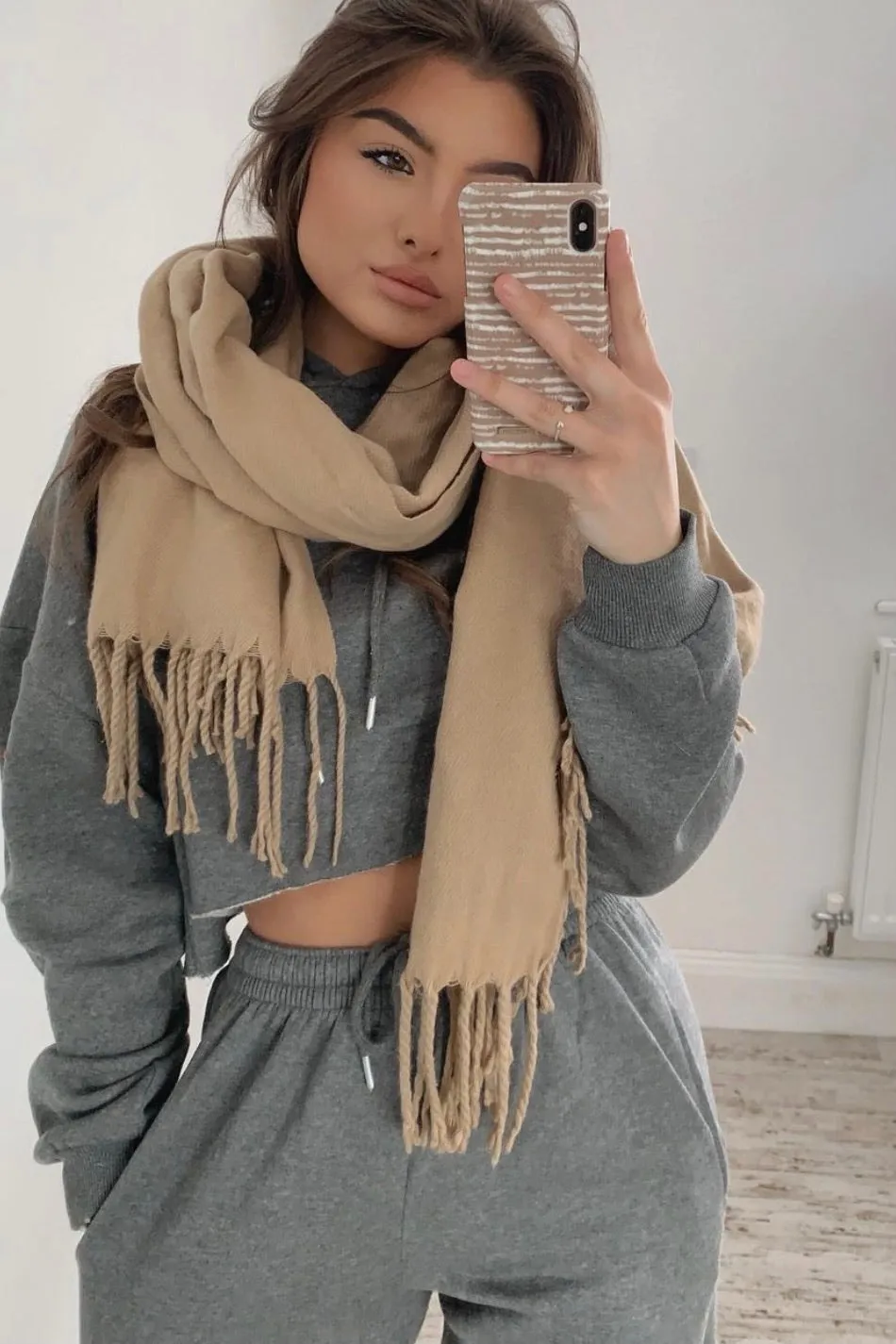 Harper Charcoal Lounge Cropped Hoodie and Joggers Tracksuit Set