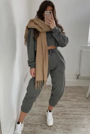 Harper Charcoal Lounge Cropped Hoodie and Joggers Tracksuit Set