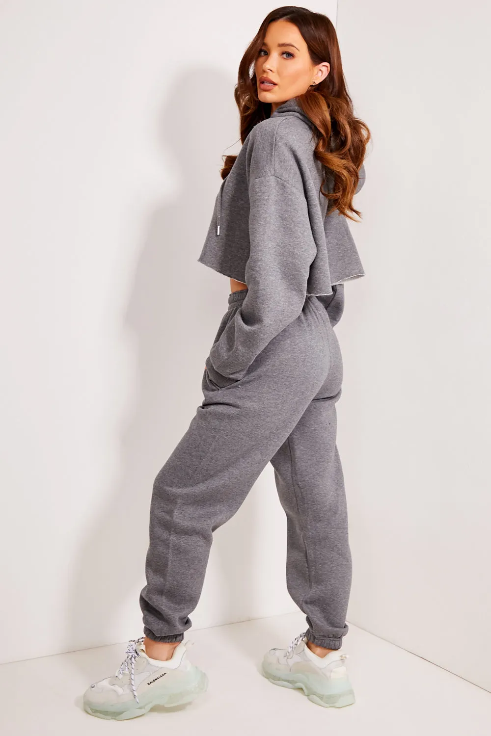 Harper Charcoal Lounge Cropped Hoodie and Joggers Tracksuit Set