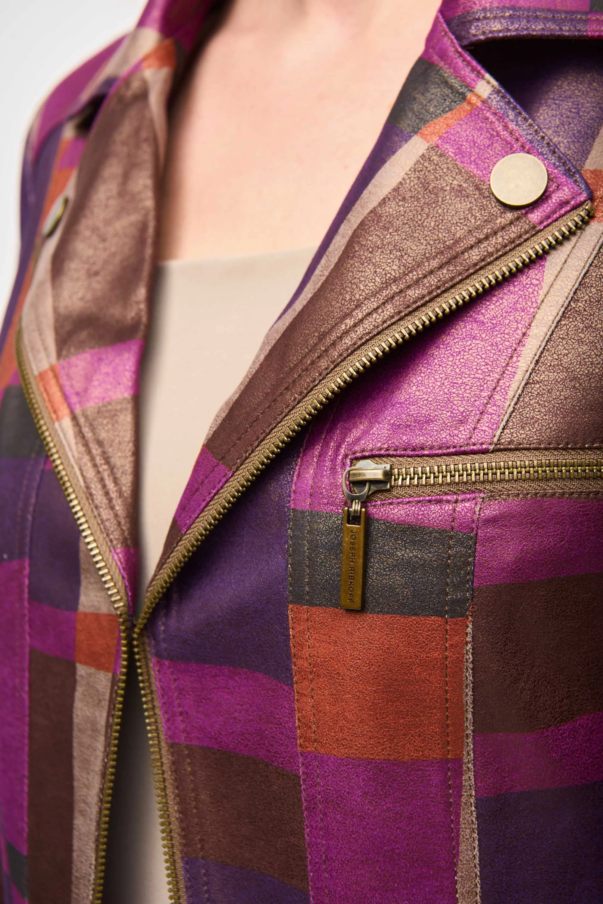 Joseph Ribkoff Multicolor Foiled Print Faux Suede Jacket