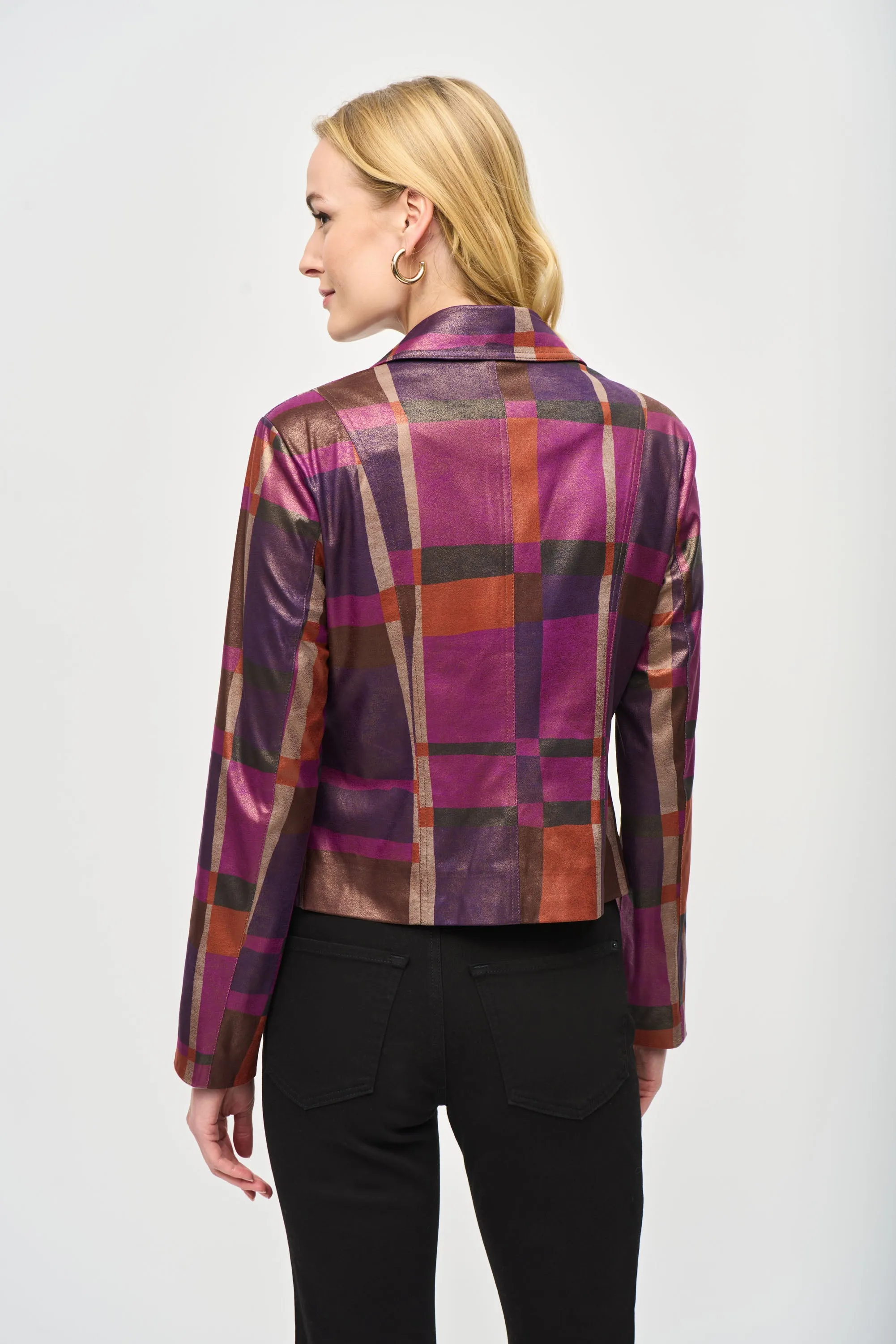 Joseph Ribkoff Multicolor Foiled Print Faux Suede Jacket