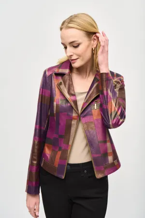 Joseph Ribkoff Multicolor Foiled Print Faux Suede Jacket