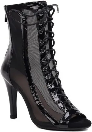 JXUZY Women's Sexy Mesh Jazz Modern Dance Shoes Lace-up Stiletto Heel Summer Ankle Booties
