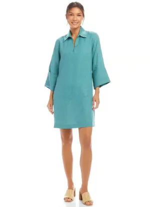Karen Kane Cuff Sleeve Linen Dress Aqua