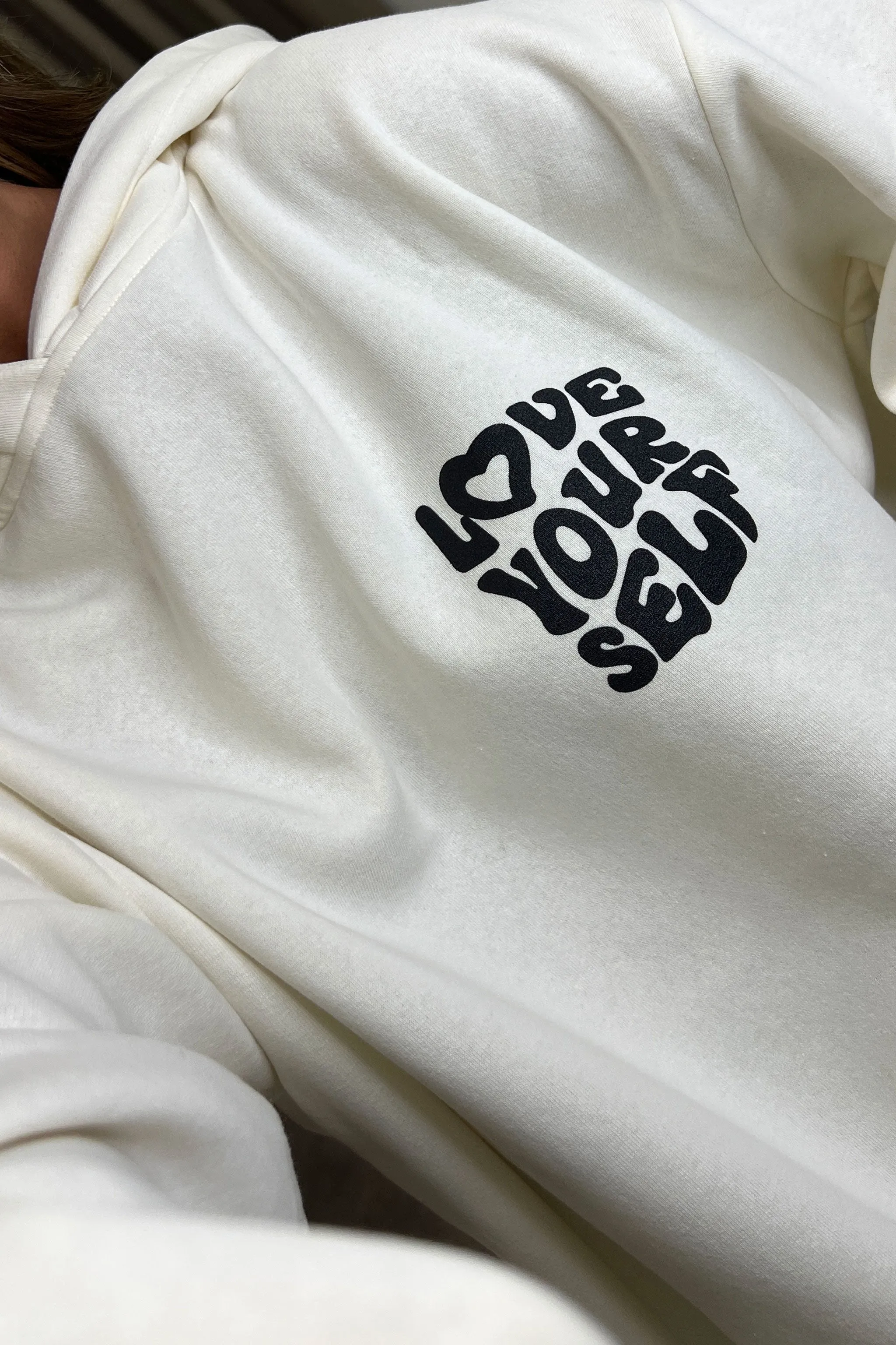 Kenny Beige Love Yourself Graphic Print Oversized Hoodie