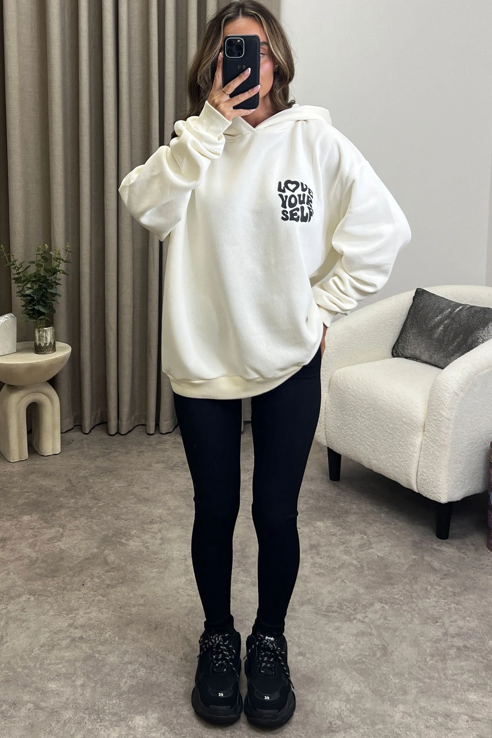 Kenny Beige Love Yourself Graphic Print Oversized Hoodie