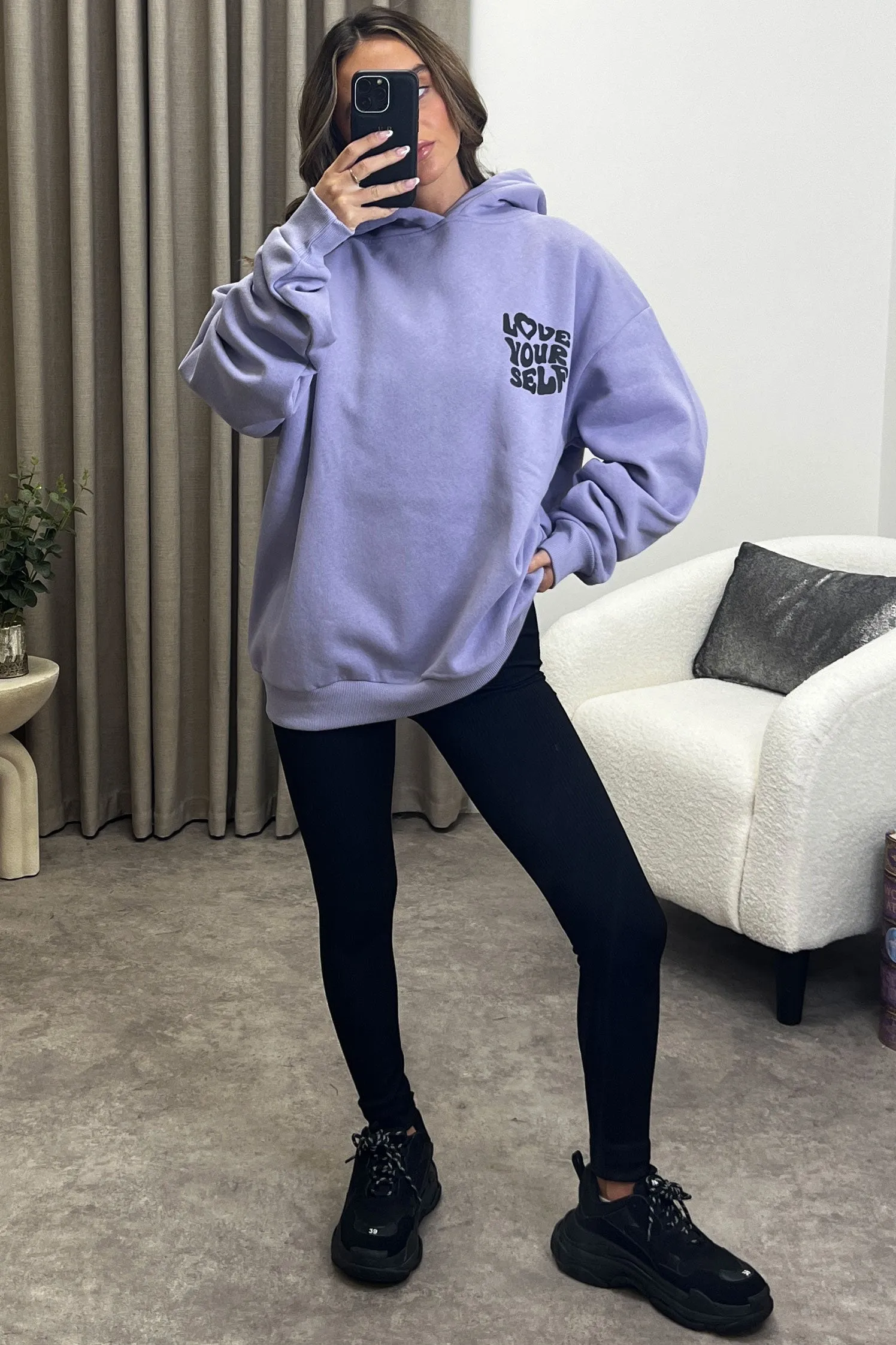 Kenny Lilac Love Yourself Graphic Print Oversized Hoodie