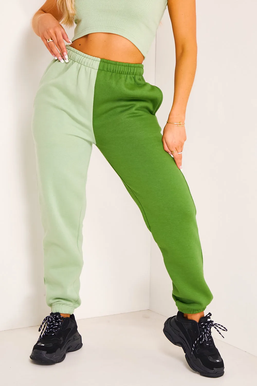 Lacey Khaki and Sage Colour Block Joggers