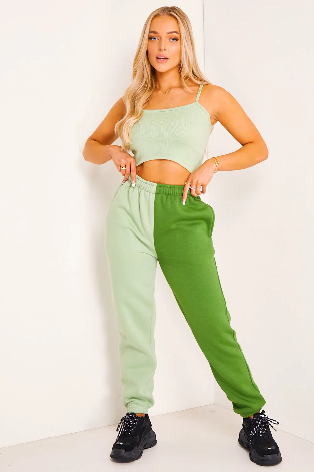 Lacey Khaki and Sage Colour Block Joggers