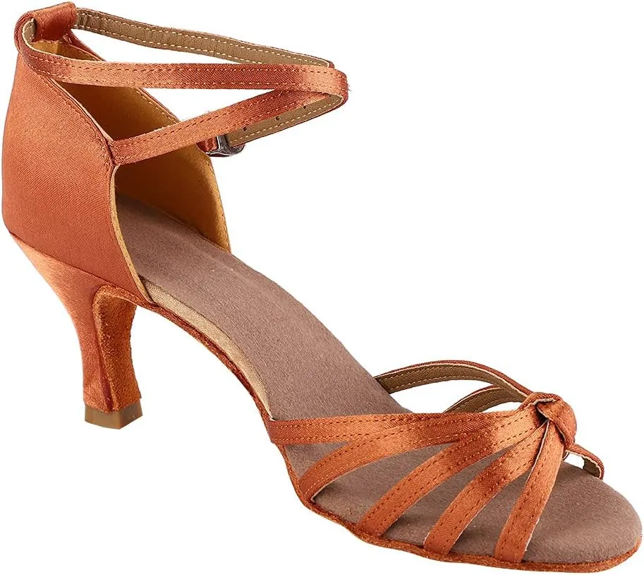 Latin Dance Shoes Soft Comfortable Fashionable Ballroom Shoes for Women Satin Material Dark Brown Light Brown Size 36 37 38 39 40 (38)