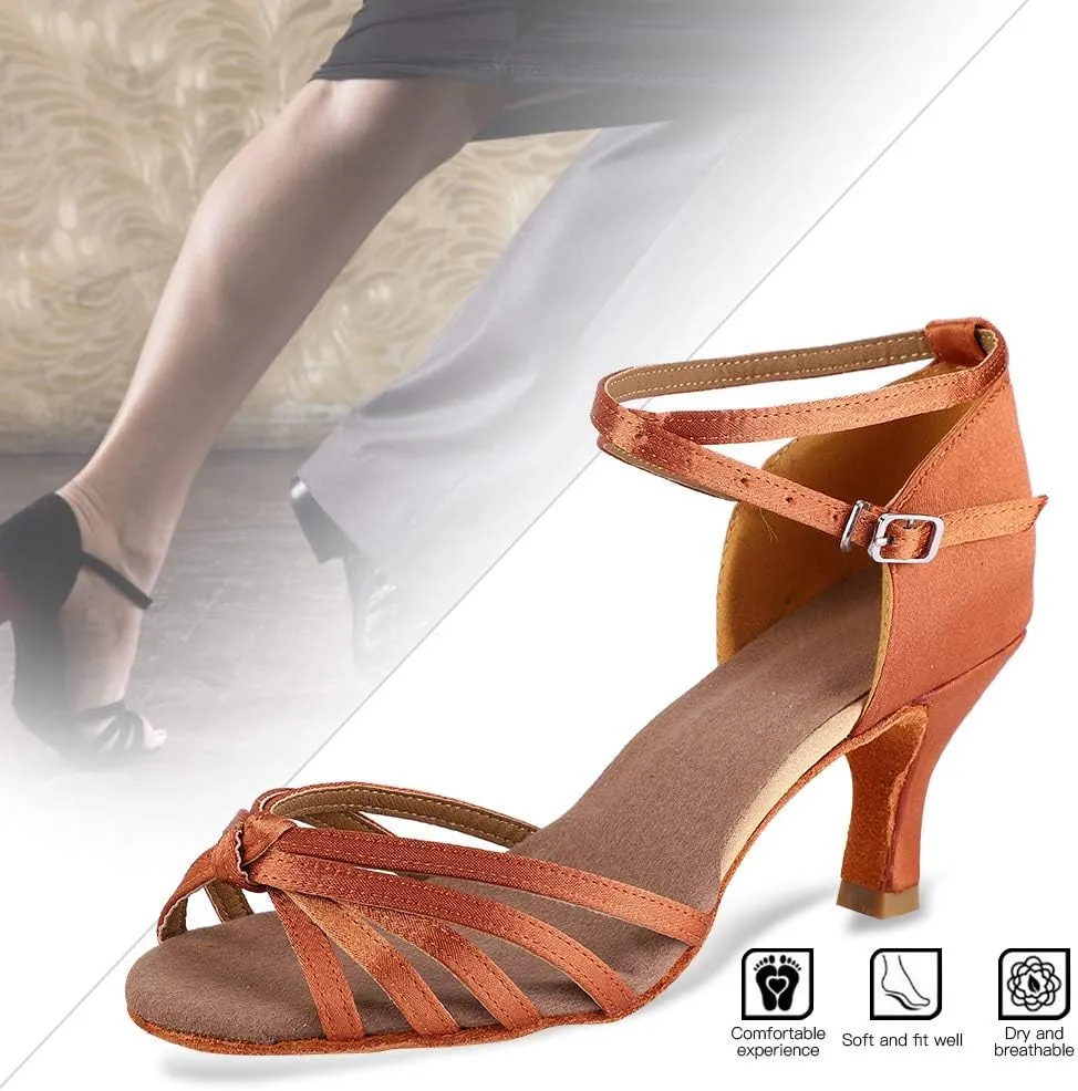 Latin Dance Shoes Soft Comfortable Fashionable Ballroom Shoes for Women Satin Material Dark Brown Light Brown Size 36 37 38 39 40 (38)