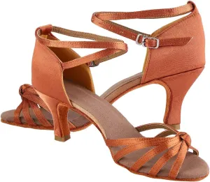 Latin Dance Shoes Soft Comfortable Fashionable Ballroom Shoes for Women Satin Material Dark Brown Light Brown Size 36 37 38 39 40 (38)