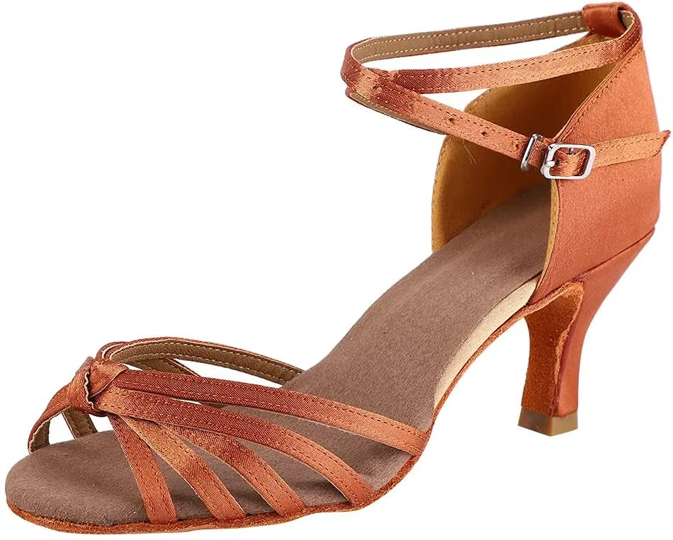 Latin Dance Shoes Soft Comfortable Fashionable Ballroom Shoes for Women Satin Material Dark Brown Light Brown Size 36 37 38 39 40 (38)
