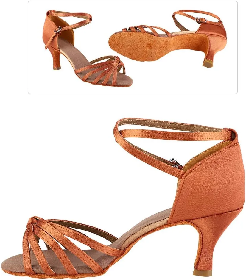 Latin Dance Shoes Soft Comfortable Fashionable Ballroom Shoes for Women Satin Material Dark Brown Light Brown Size 36 37 38 39 40 (38)