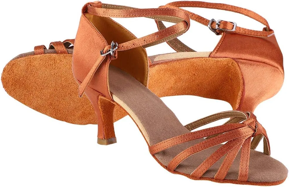 Latin Dance Shoes Soft Comfortable Fashionable Ballroom Shoes for Women Satin Material Dark Brown Light Brown Size 36 37 38 39 40 (38)