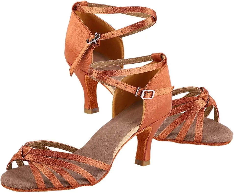 Latin Dance Shoes Soft Comfortable Fashionable Ballroom Shoes for Women Satin Material Dark Brown Light Brown Size 36 37 38 39 40 (38)