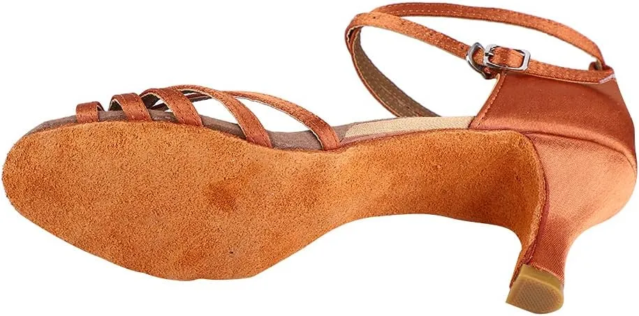 Latin Dance Shoes Soft Comfortable Fashionable Ballroom Shoes for Women Satin Material Dark Brown Light Brown Size 36 37 38 39 40 (38)