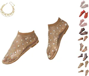 Litex Ultra Comfortable Shiny Gem Mesh Flats, Shiny Gem Mesh Flats, Casual Elasticity Slip On Mesh Flat Shoes for Women