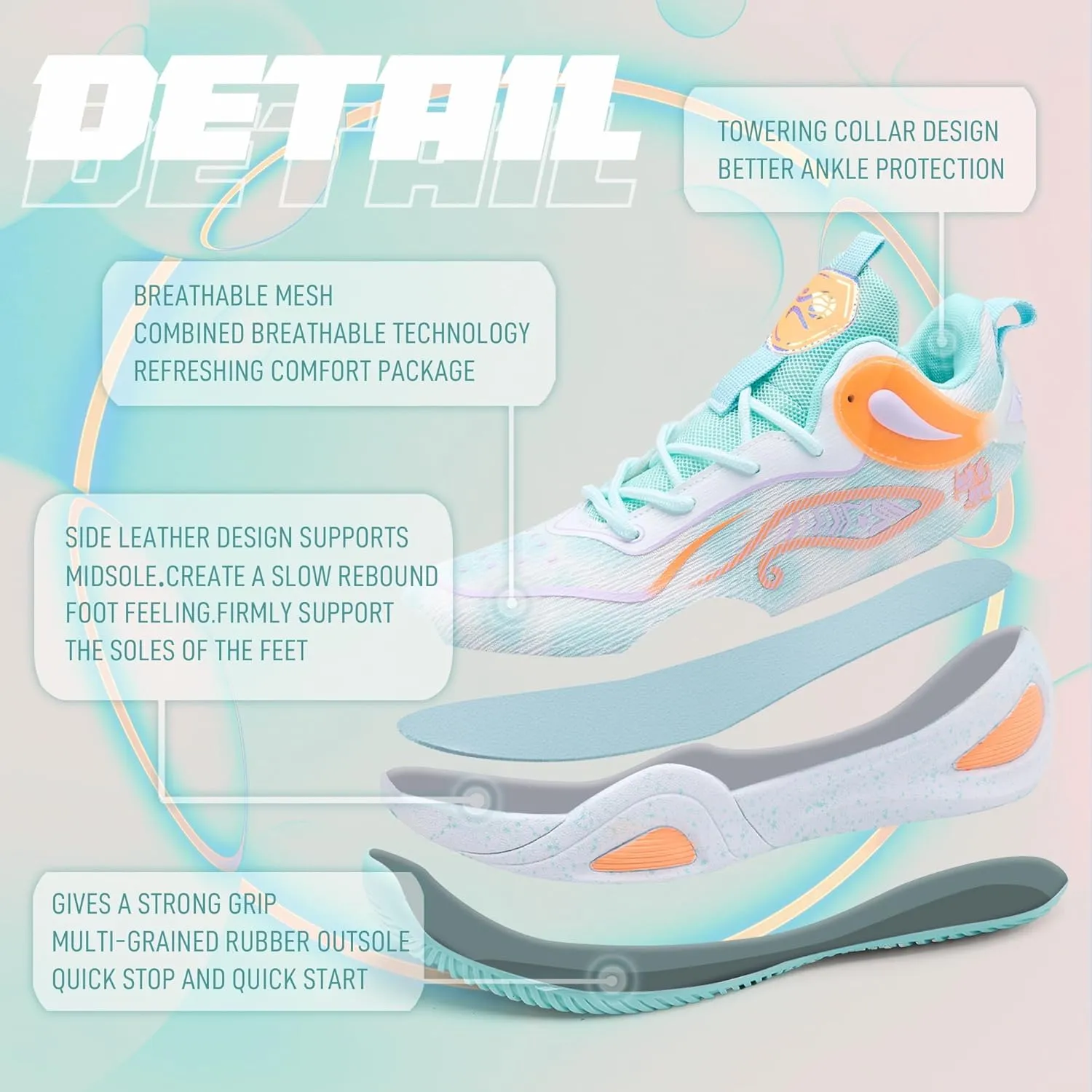 Men's Basketball Shoes Fashionable Breathable Anti Slip Sports Shoes Outdoor Running Fitness Training Shoes