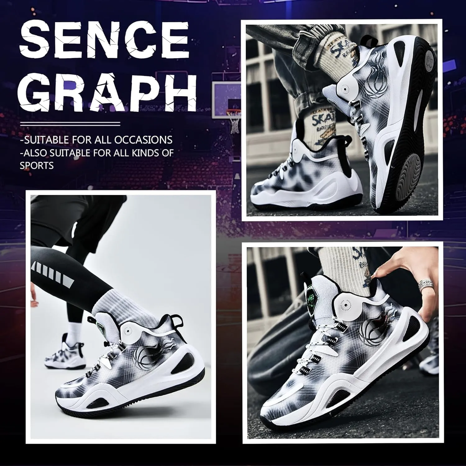 Men's Basketball Shoes Fashionable Breathable Anti Slip Sports Shoes Outdoor Running Fitness Training Shoes