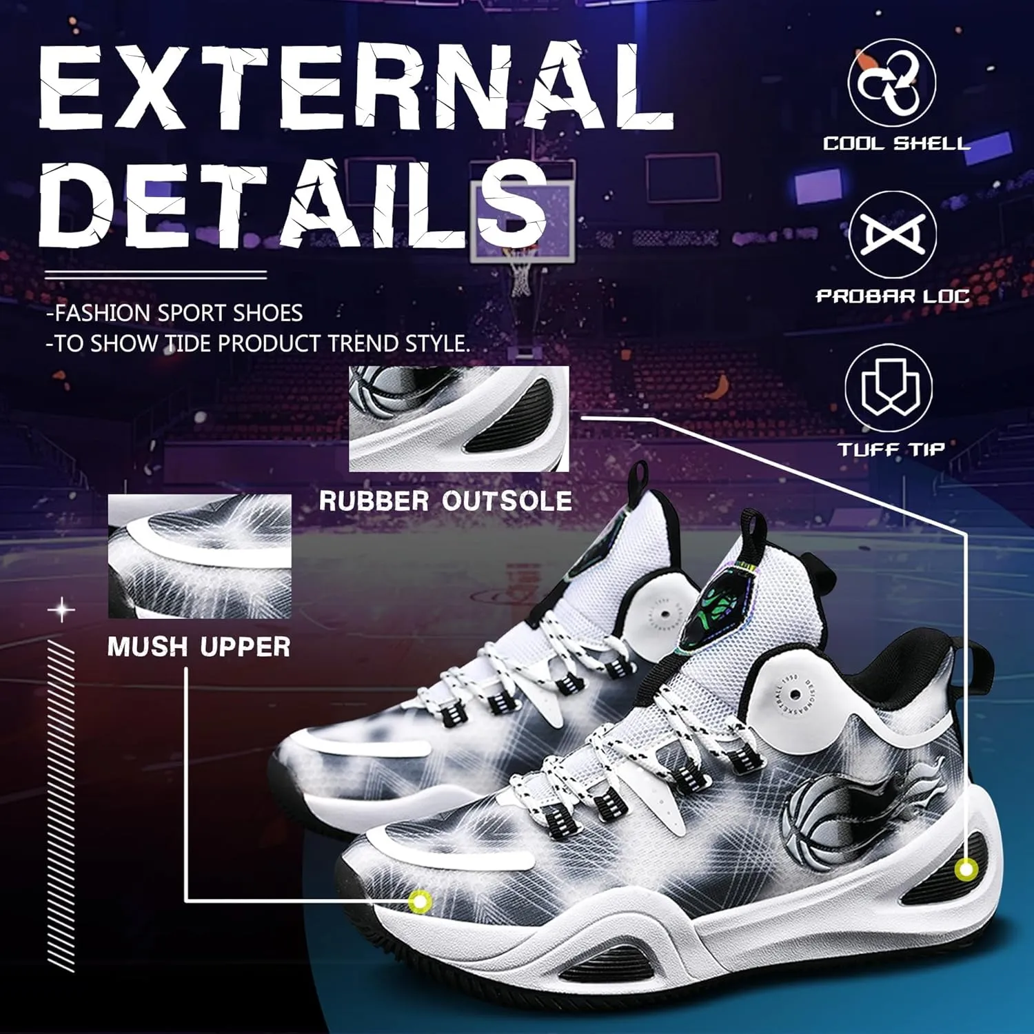 Men's Basketball Shoes Fashionable Breathable Anti Slip Sports Shoes Outdoor Running Fitness Training Shoes