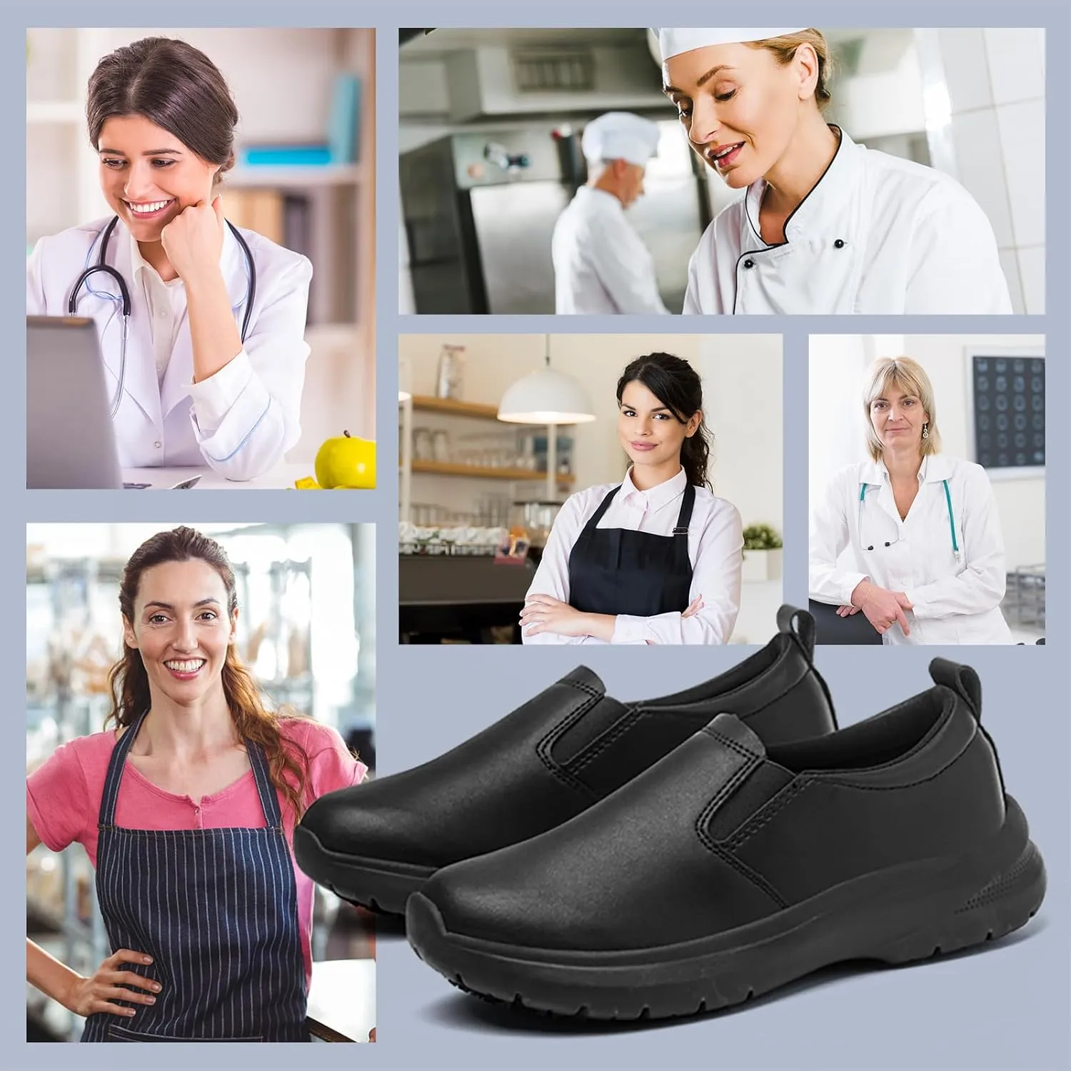 Non Slip Shoes for Women Food Service Black for Restaurant Crews Working Hospitals Comfortable and Wear-Resistant
