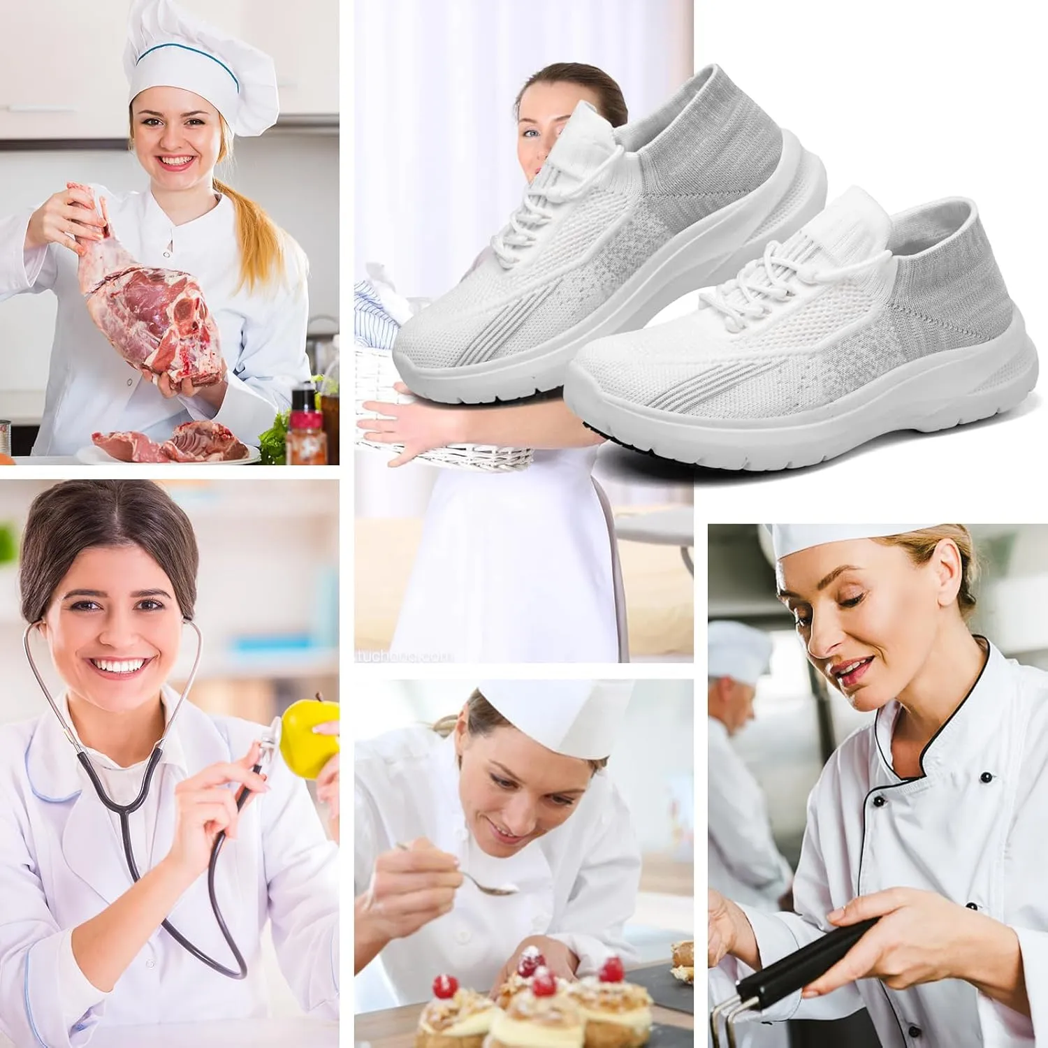 Non Slip Shoes for Women Work Food Service, White Slip Resistsnt Restaurant Comfortable, Breathable, and Wear-Resistant