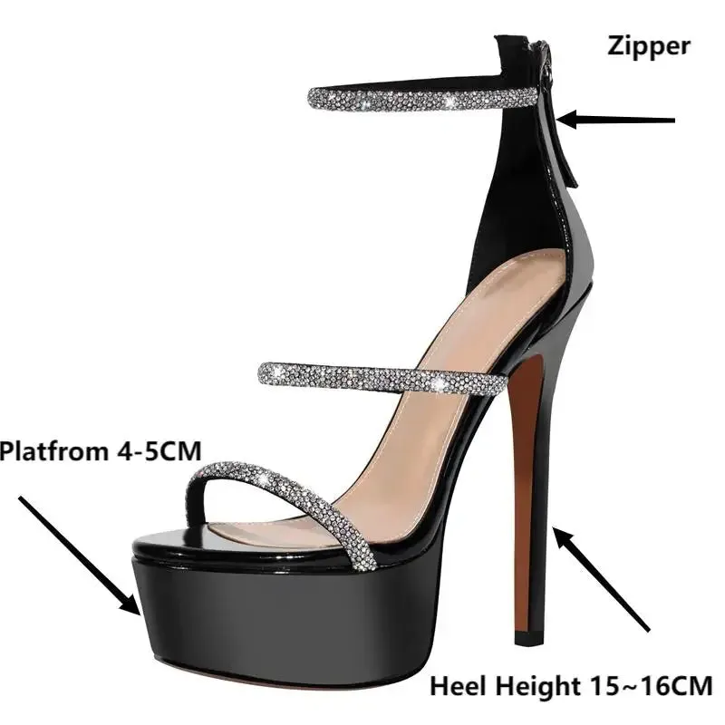 Open Toe Platform Rhinestones Straps Thin High Heel Sandals