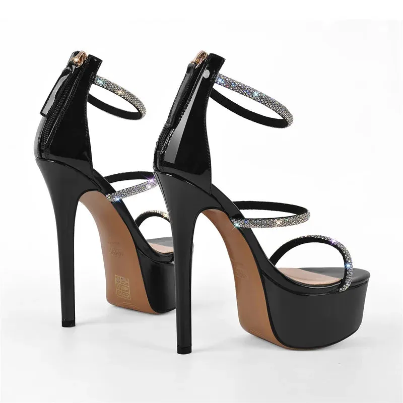 Open Toe Platform Rhinestones Straps Thin High Heel Sandals