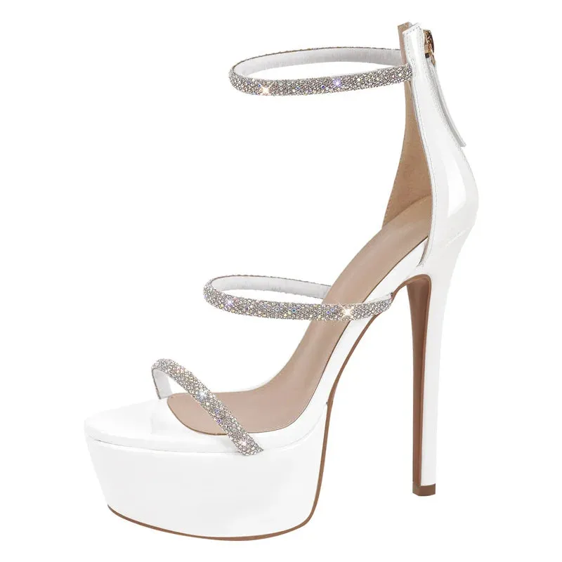 Open Toe Platform Rhinestones Straps Thin High Heel Sandals